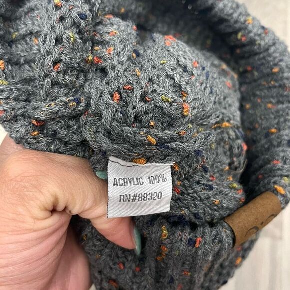 C.C Hat Women’s OS Dark Melange Gray Speckled Knit Beanie Hat NWT - Picture 4 of 5